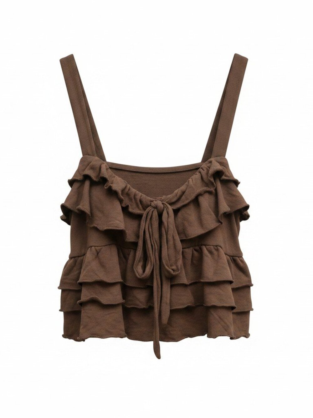 Zara Brown Tiered Ruffle Eyelet Knit Crop Top M